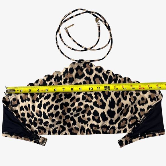 Kate Spade Crystal Cove Halter Bikini Swim Top L/XL Leopard Studded Scallop Edge - Picture 7 of 11